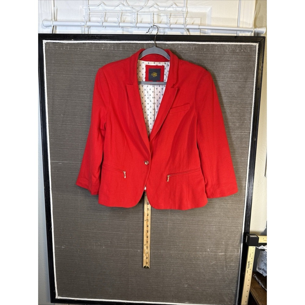 OBR Blazer Jacket Single Button Nautical Preppy Red Size Large 3/4 Sleeve Crop
